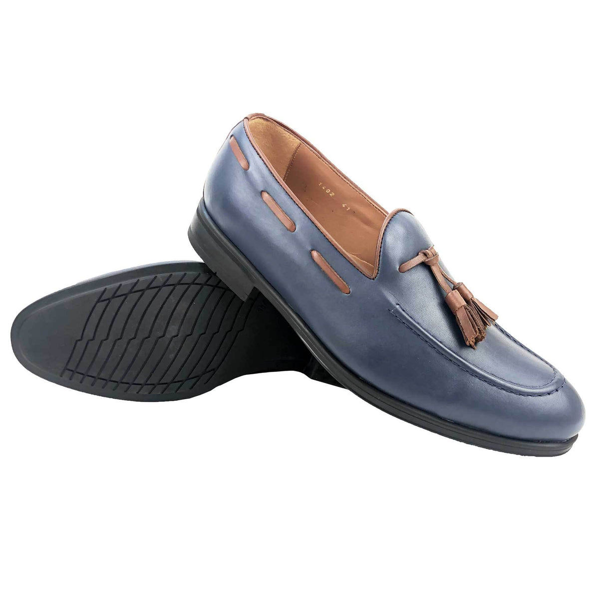 CH1402-015 - Chaussure cuir BLEU-TABAC - deluxe-maroc